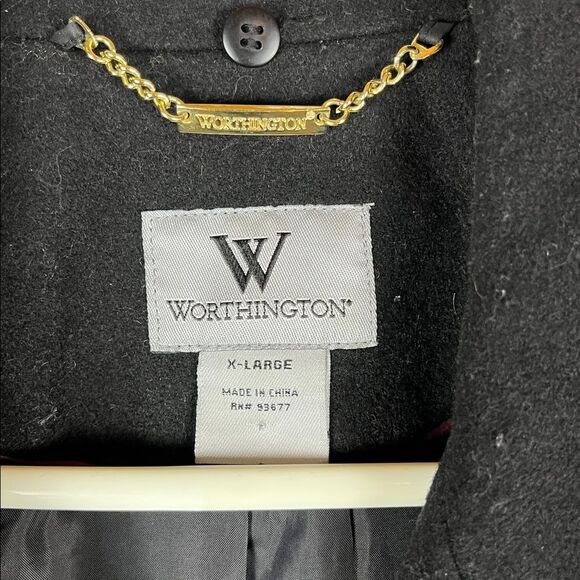 NWOT Worthington Black and Gold Wool Blend Belted Long Women's Trench Coat - Picture 5 of 11